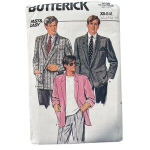 80s Butterick 4135 Mens Jacket Sewing Pattern Size XS-Medium Fast and Easy UNCUT